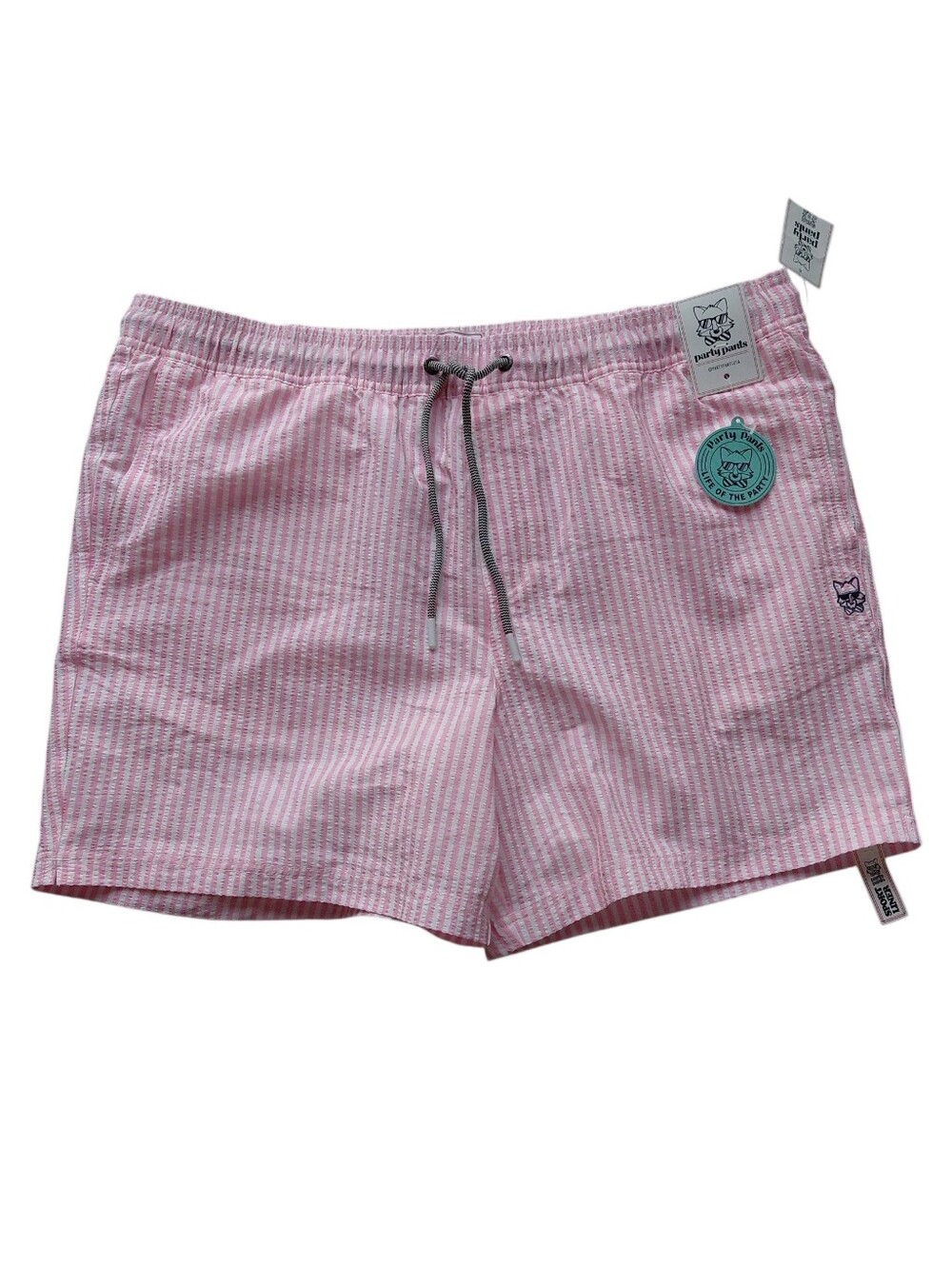 Party Pants 5" Favio Seersucker Striped Pink & White Shorts Swimsuit  XXL Unisex